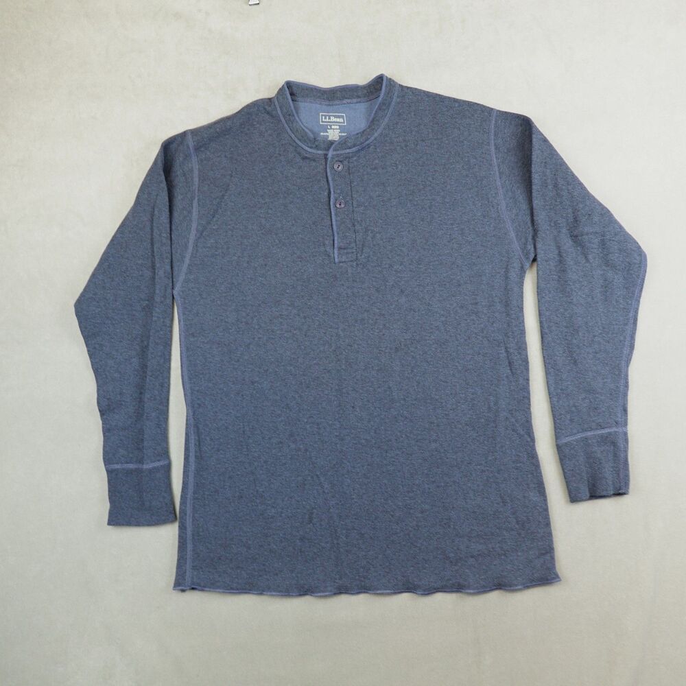 LL Bean River Driver Shirt Mens Large Double Layer Wool Blue Outdoors Henley